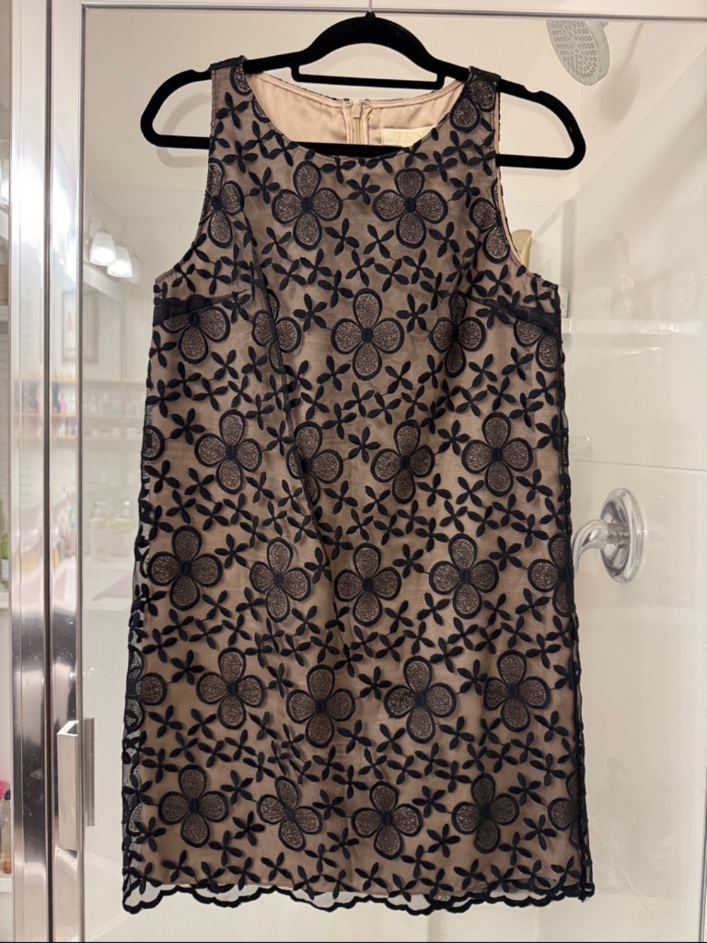Erin Fetherson Black Floral Lace Overlay Shift Dress